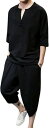 セットアップ メンズ 上下2点セット M〜5XL 七分丈 半袖 ティシャツ 綿麻 トップス サルエルパンツ おしゃれ 大きいサイズ 部屋着 Tシャツ 夏服 男性...