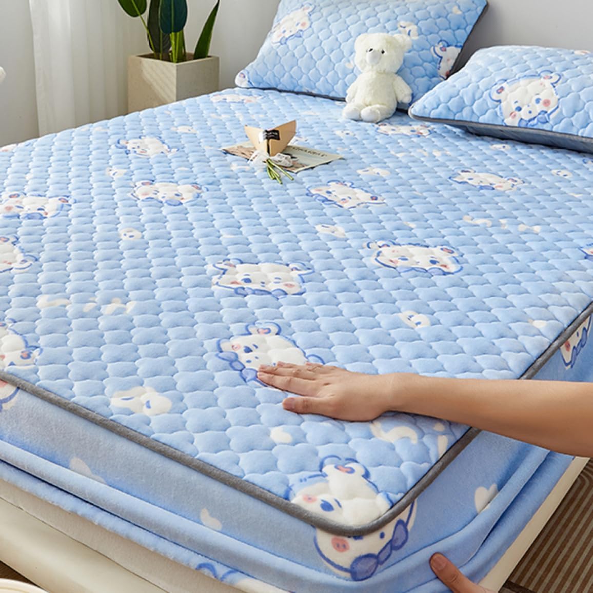 フランネル パッドシーツ 180x200cm シープ調 冬 ボックスシーツ べっとぱっと 洗える 敷き毛布 7 中綿入り 温かい 冬用 和風 エアコン対策 マットレスパッド 肌触りよい ウォッシャブル
