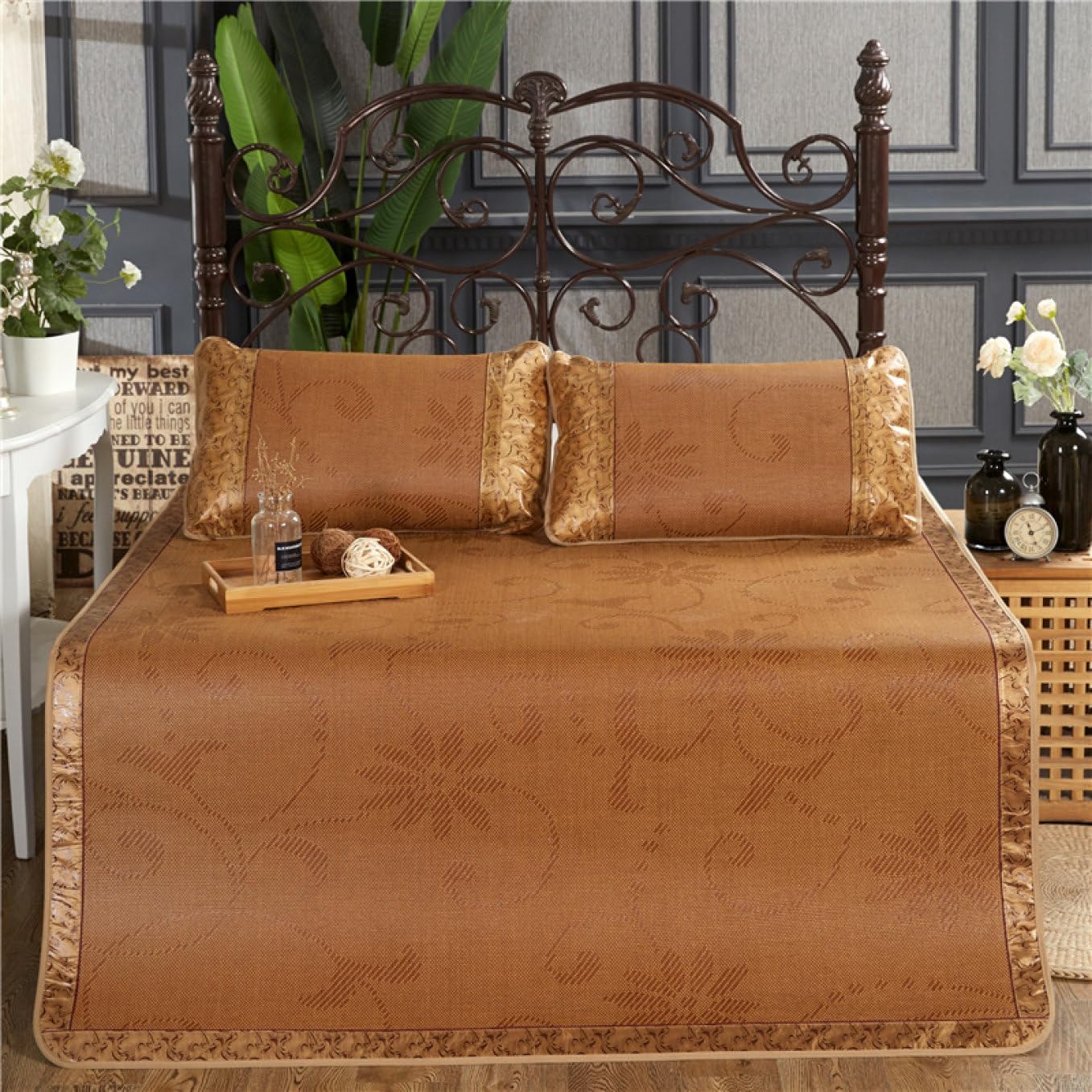 ベッドシーツ 籐マット 敷きパッド ひんやりマット 枕カバー付き 折り畳み式 ゴムバンド付き 涼しい席 接触冷感 節電対策 冷感敷きパッド クールマット 涼感 8 冷感アップ 熱中症対策 暑さ対策 夏