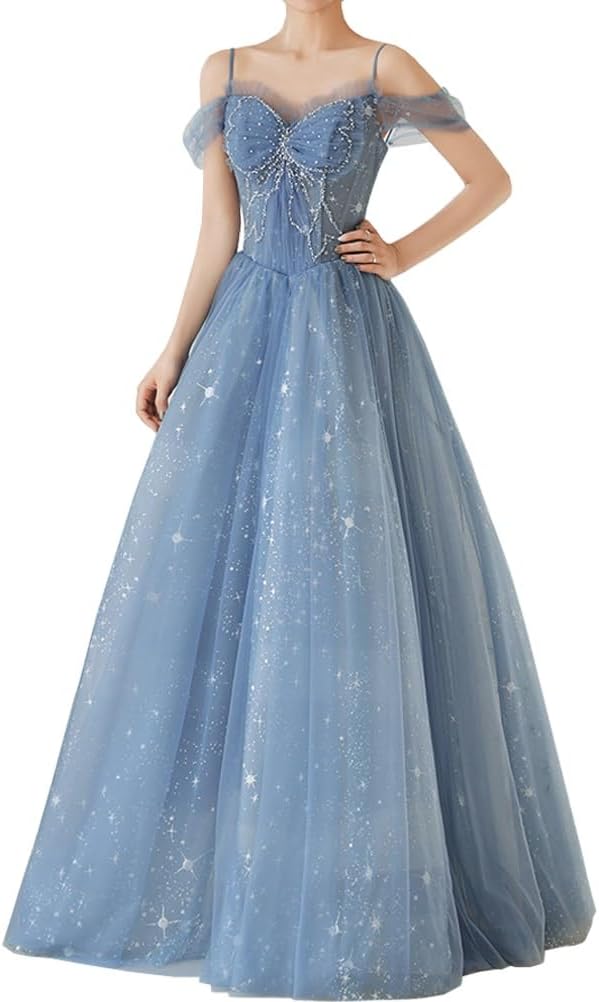 レディース ドレス パーティードレス ワンピース イブニングドレス ロングドレス 卒業式ドレス フォーマル 星柄 Vネック エレガント ファッション オフショルダー 演奏会 パーティー 卒業式