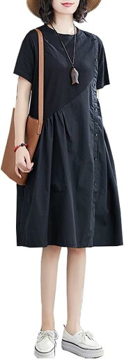 レディース ワンピース Tシャツワンピース 短いワンピース 半袖 クルーネック 夏 膝丈 ポケット付き カジュアル ゆったり スプライシング ファッション 日常着 レディース ワンピース Tシャツワンピース 短いワンピース 半袖 クルーネック 夏 膝丈 ポケット付き カジュアル ゆったり スプライシング ファッション 日常着