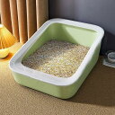 猫用トイレボックス オープントップ ペット用トイレ トレイ 半密閉型猫用トイレ 猫用トイレ盆地猫用サンドボックス室内猫用子猫トイレを高める ペット用品61*44*25cmグリーン&白