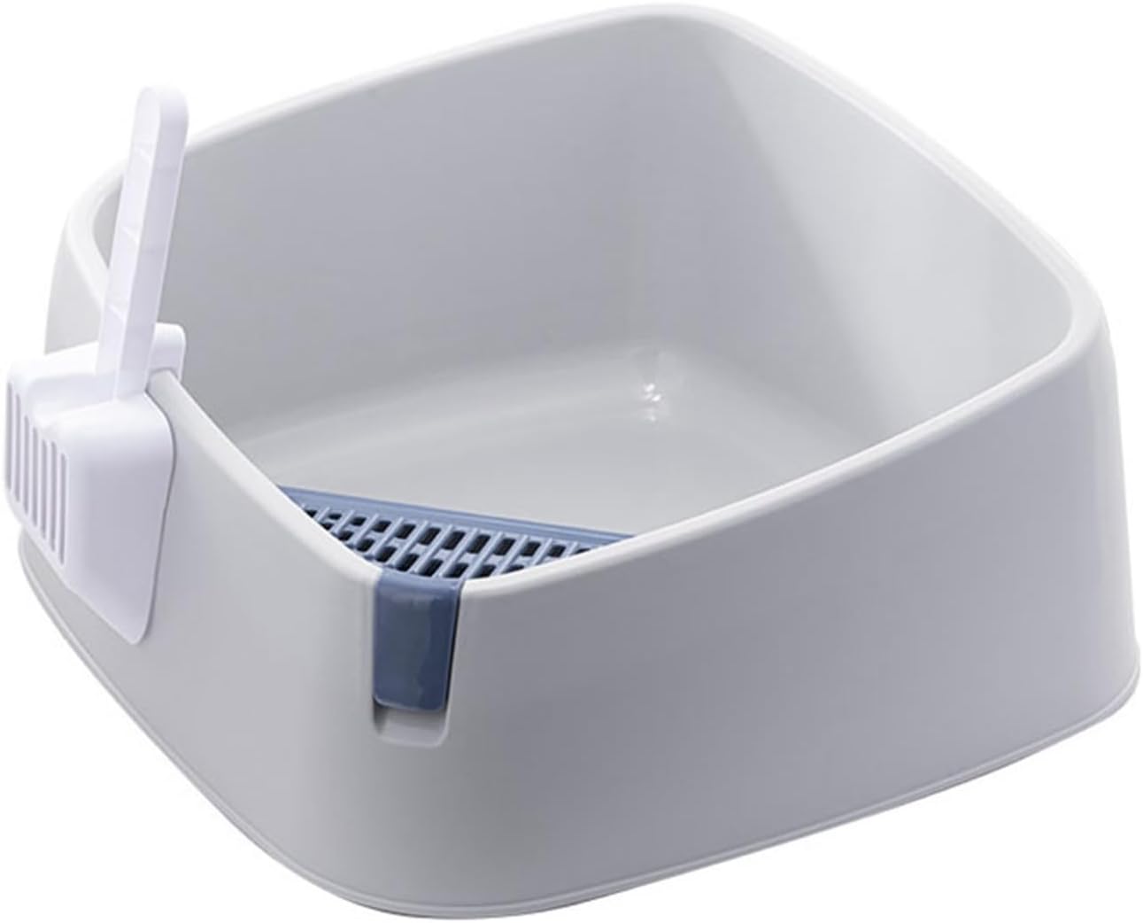 方形 猫トイレ 猫用トイレ本体 50*50*23cm 半密閉型 オープンタイプ ハーフカバー スコップ付き 大きい猫 大きいトイレ 飛び散り防止カバー付き グレー