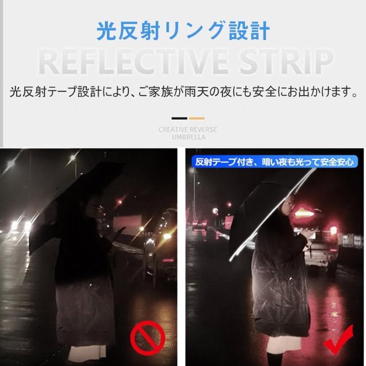 日傘 折りたたみ傘 105CM ワンタッチ 自動開閉 逆折り式 8本骨 折り畳み傘反射ストリップ付き 紫外線遮断 晴雨兼用 携帯しやすい 男女兼用 収納ポーチ付き
