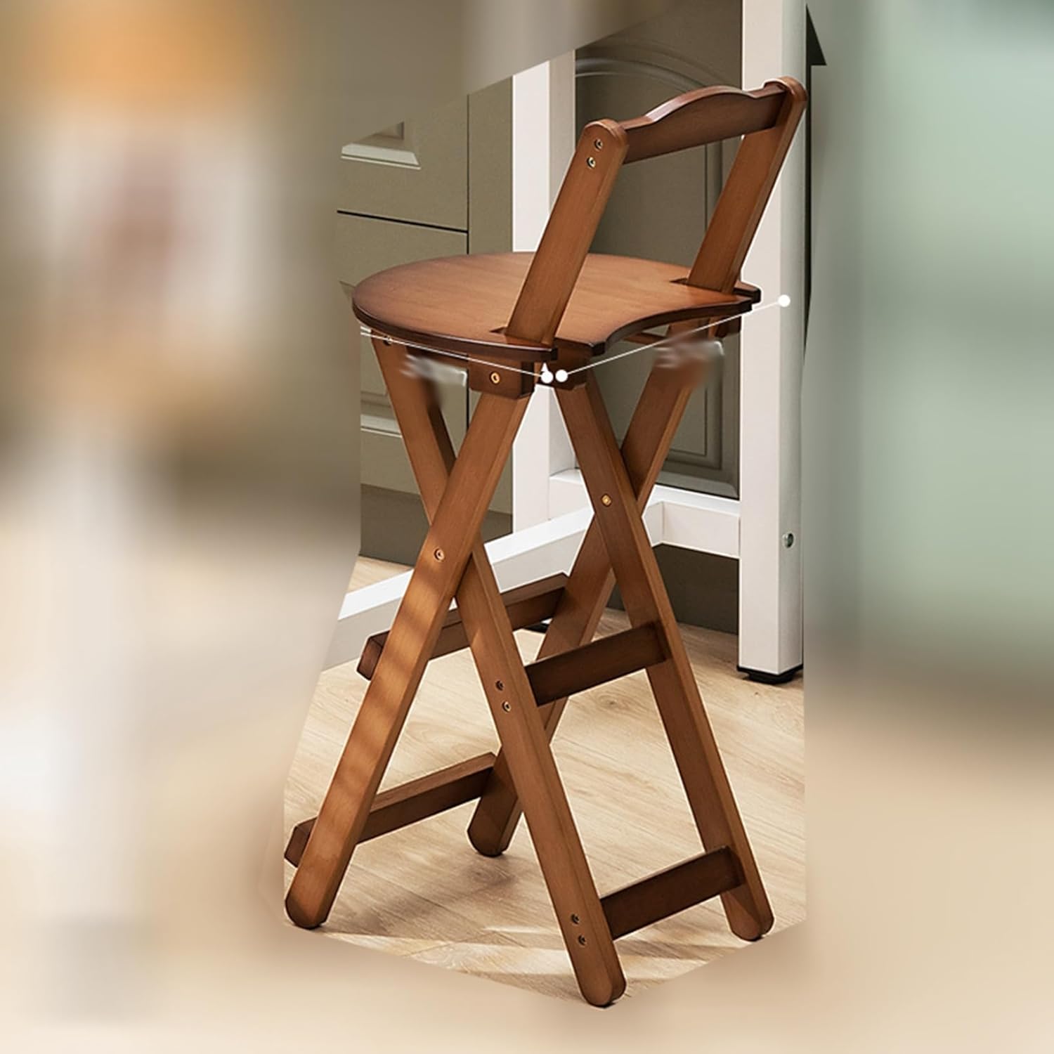 折りたたみ椅子 カウンターチェア 木製 折り畳みチェア ハイスツール 食卓椅子 バーチェア 背付 足置き リビング バー 喫茶店 居酒屋 ダイニングチェア コンパクト 省スペース イス 高い 茶色 2