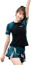 水着 レディース フィットネス 女性用 スポーツ 体型カバー 2点セット 水着 半袖 ラッシュガード ショットパンツ ボタニカル柄 日焼け対策 UVカット スイムドレス 伸縮性 水陸両用 上下セット(4)