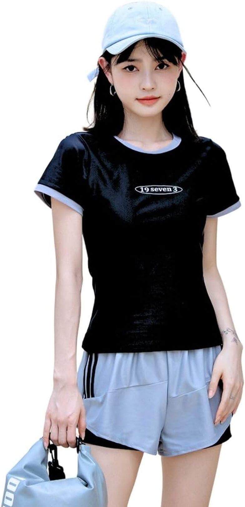 水着 レディース 体型カバー 2点セット タンキニ セパレート スポーティー水着 フィットネス 水着 半袖ラッシュガード ショートパンツ 上下セット 水陸両用 スポーツ風 学生 練習用 20代 速乾性
