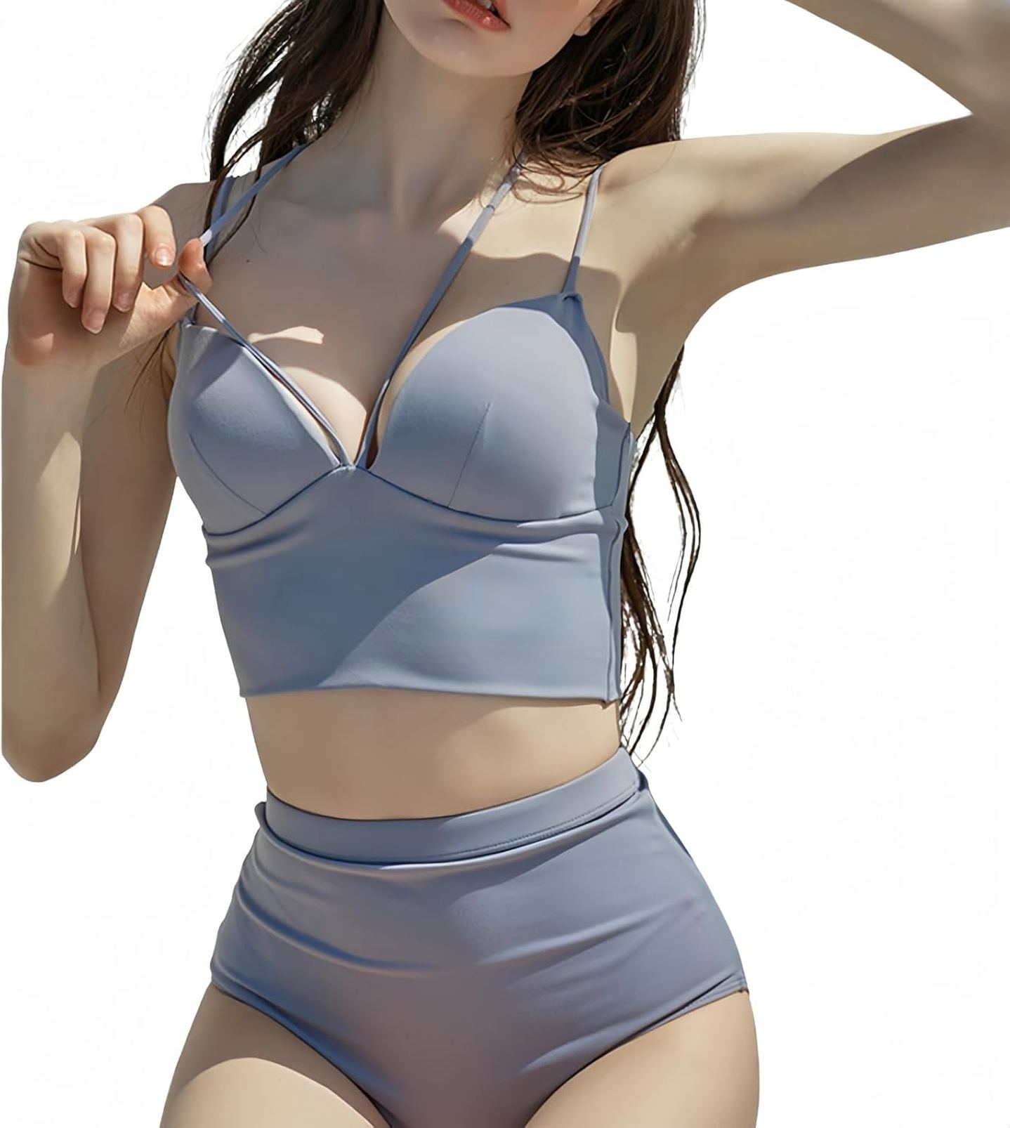 水着 レディース 体型カバー ビキニ ハイウエスト セパレート水着 ストラップ スイムドレス 2点セット タンキニ ビスチェ風 韓国 泳衣 温泉 海水浴 スイムウェア