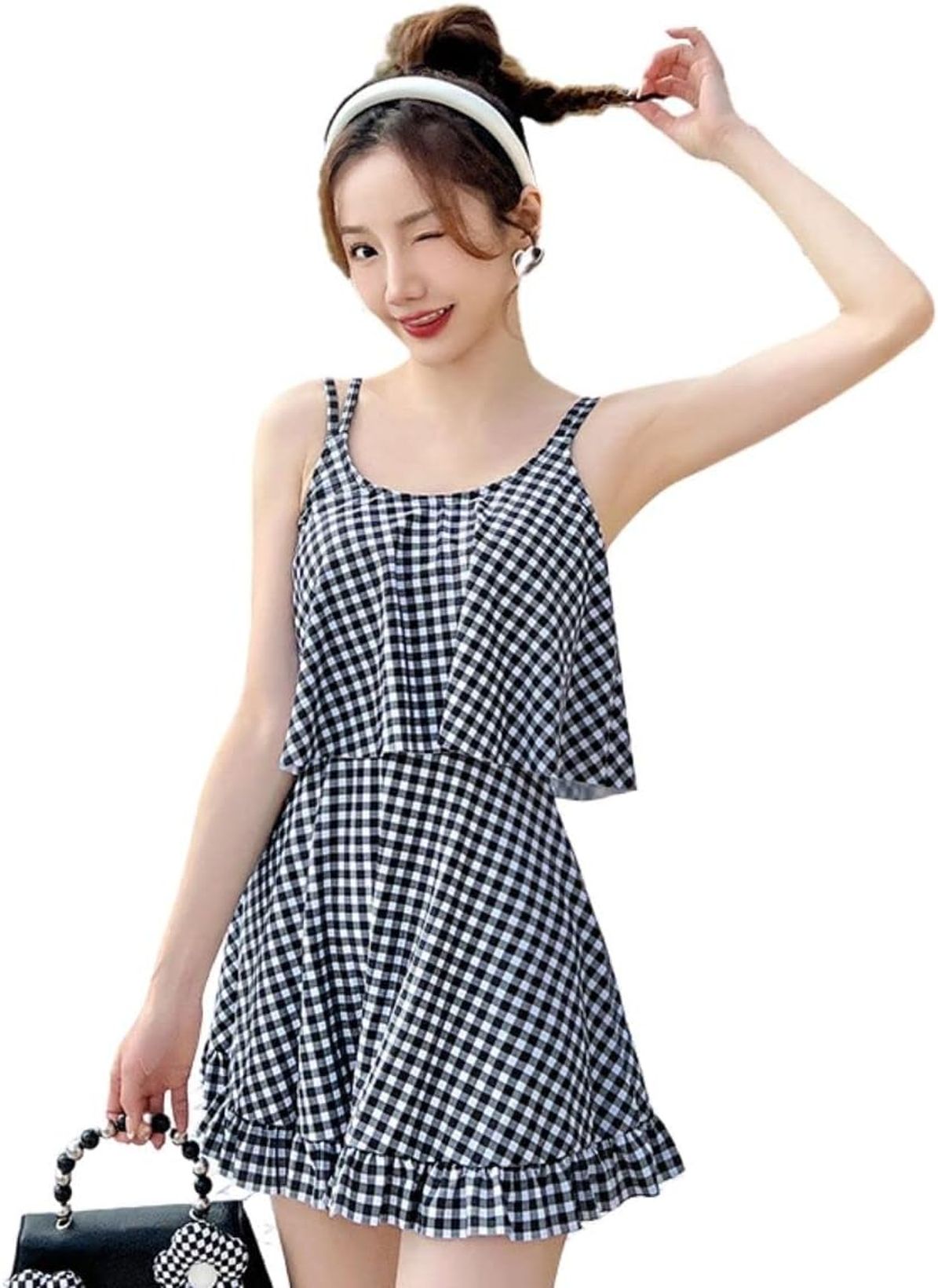 レディース ワンピース水着 チェック柄 オールインワン スイムドレス 大人 かわいい フリル フレア セクシー オフショルダー モノキニ 体型カバー おしゃれ フレアスカート スイムウェアー パッド付