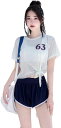 水着 レディース セパレート水着 体型カバー 半袖 ラッシュガード デザイン 3点セット オーバーTシャツxスポーツブラxショーツ スポーティー タンキ二 UVカット 吸汗速乾 スイムウェアー ビーチ