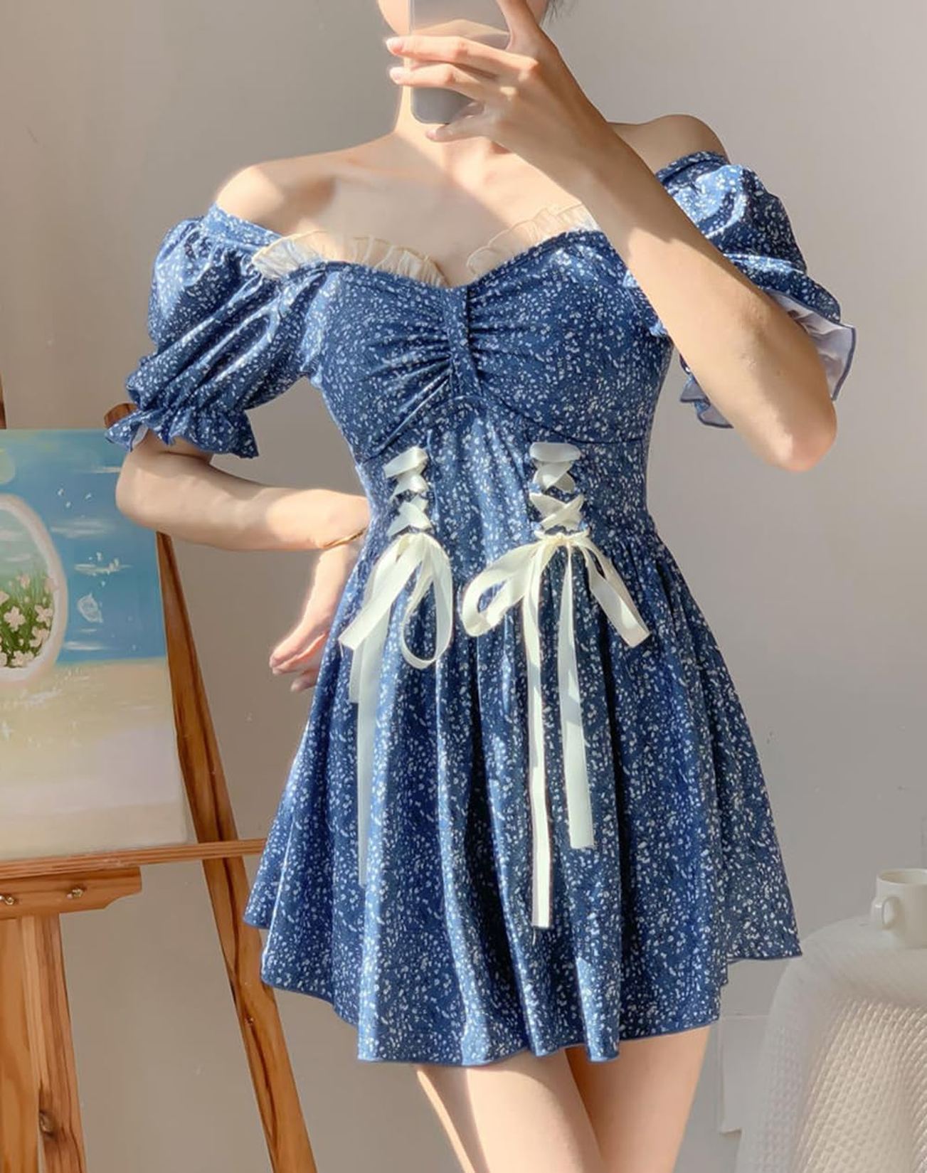 ワンピース水着 レディース 花柄 2WAY オールインワン 薄手 レース プリーツ 半袖 バスト盛れる リボン飾り ソフト肌触り パット付き 体型カバー 可愛い 露出控えめ ビーチウエア 速乾性 水陸