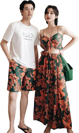 ペア 水着 カップル 体型カバー タンキニ スカート付き メンズ ビーチパンツ サーフパンツ エスニック柄 オレンジ プール 海外旅行 蜜月 ミズギ 新婚旅行 ハネムーン ペア 水着 カップル 体型カバー タンキニ スカート付き メンズ ビーチパンツ サーフパンツ エスニック柄 オレンジ プール 海外旅行 蜜月 ミズギ 新婚旅行 ハネムーン