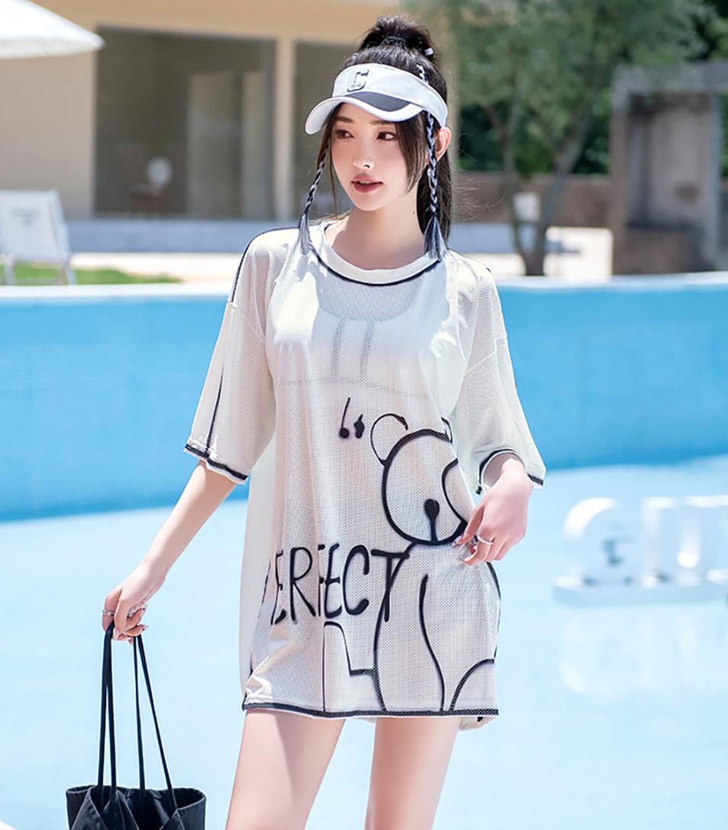 水着 レディース 着痩せ ビーチ スイミング スイムウェア半袖 シアートップス tシャツ 3点セット ビキニ 体型カバー セパレート 韓国 おしゃれ 露出控えめ 大きいサイズ 水陸両用