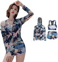 水着 レディース セパレート 大きいサイズ 体型カバー 3点セット タンキニ ラッシュガード 長袖 前開き レギンス パンツ UVカット 水陸両用 ソフト肌触り 吸汗速乾(4)