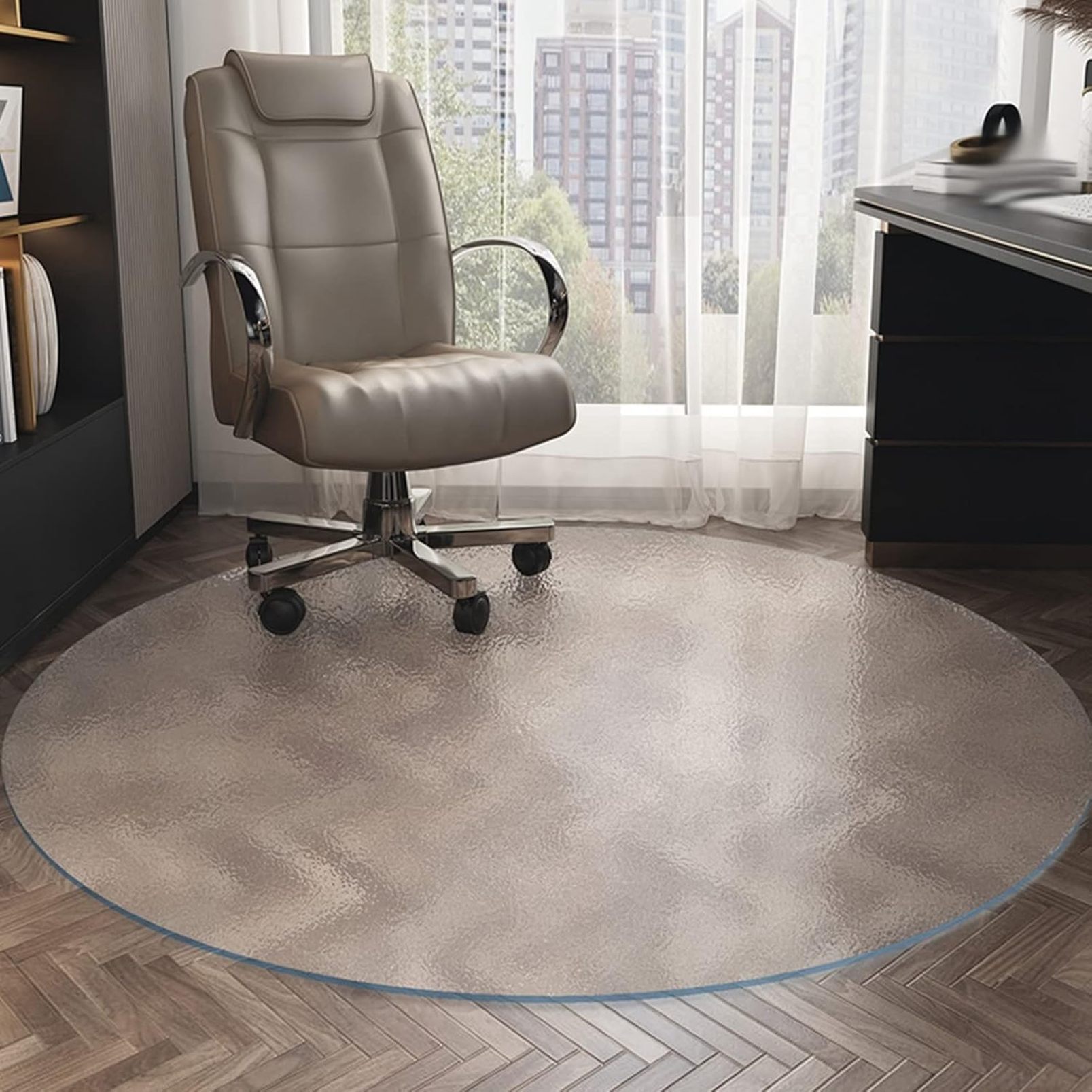 チェアマット ゲーミング円形 透明 PVC 撥水 置くだけ 静音性 足元マット 無味無臭 大判 ズレない 吸着オフィス チェア 傷防止 フローリングマット 床保護 テレワーク 在宅勤務 オールシーズン