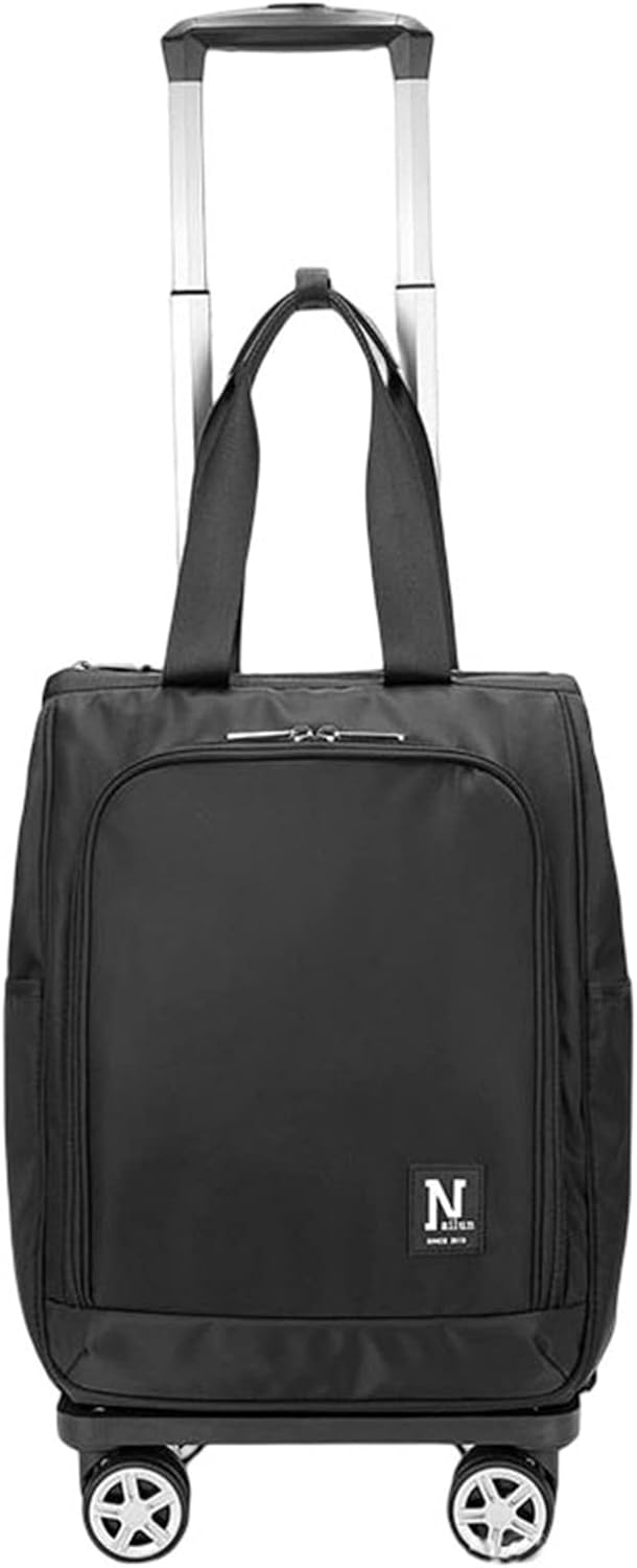 折り畳み式スーツケース トロリーバッグ お買い物カート 容量拡張可能 超軽量 機内持込 静音 収納便利 小型 55L 海外旅行 出張 キャスターバッグ ブラック1 キャスター付き ドローバー付き 取り