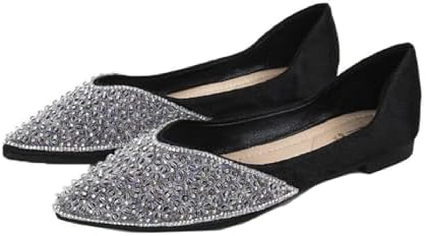 パンプス フラットシューズ キラキラ ローヒール ぺたんこ 痛くない ポインテッドトゥ バレエシューズ ビジュー ペタンコ 歩きやすい 結婚式 パーティー ママ ウェディング フラットシューズ 発表会