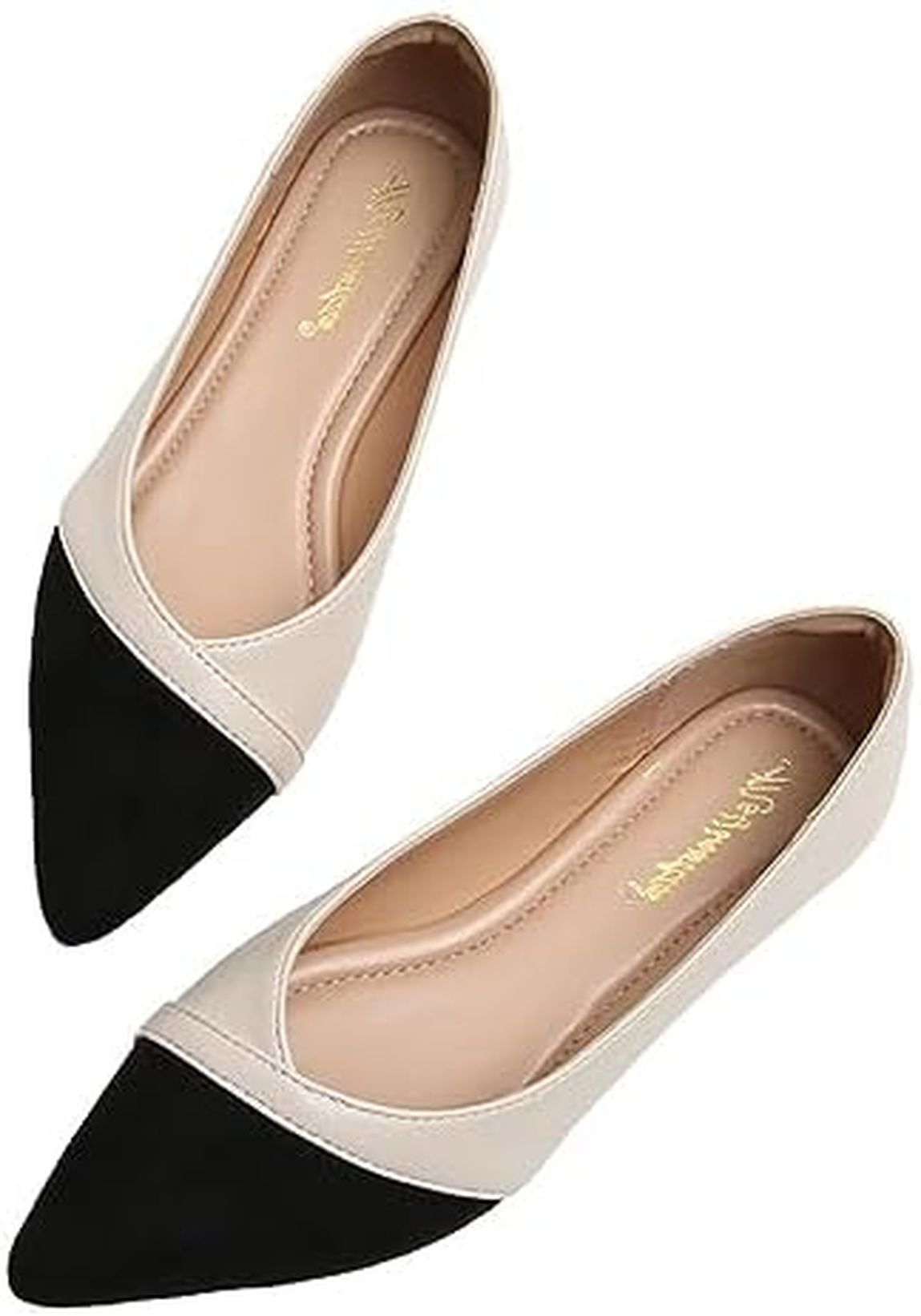 パンプス フラットシューズ アーモンドトゥ ぺたんこ フラットシューズ バイカラー 美脚 走れる 痛くない 歩きやすい 可愛い フェイクパール 付き 小さいサイズ 大きいサイズ スリッポン ローヒール