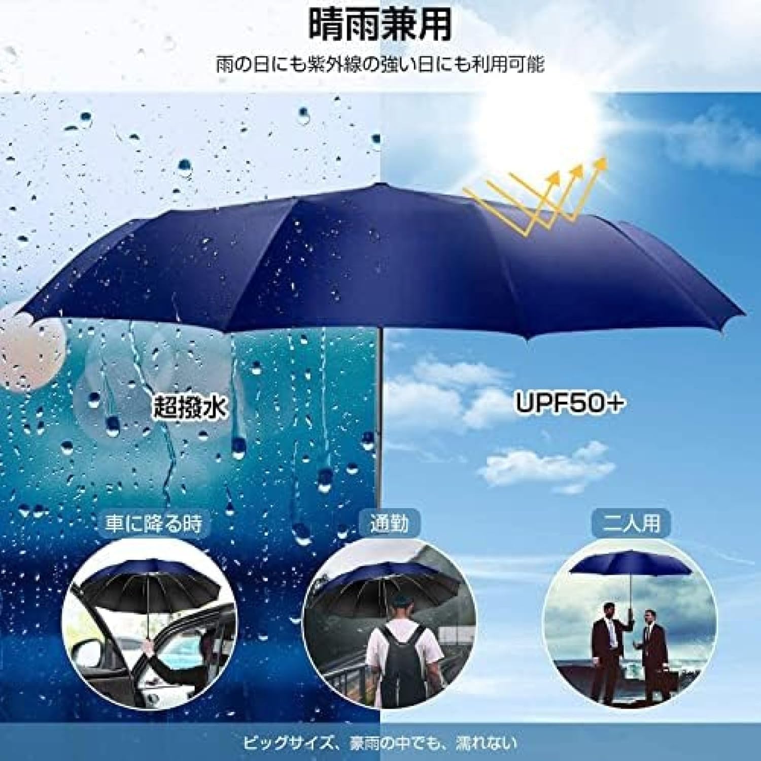 折り畳み傘 メンズ ワンタッチ 自動開閉 12本骨 超撥水 遮光 UVカット UPF30+ 210T高強度グラスファイバー 晴雨兼用 台風対応 梅雨対策