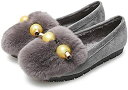 パンプス レディース フラットシューズ ファー付き ビーズ かわいい オープントゥ ファーモカシン 魅せ美脚 保温 気持ちいい 暖かい 防寒靴 ウインター ウォーキングシューズ 裏起毛 二次会 フラッ