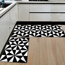 キッチンマット 黒白 北欧 幾何柄 おしゃれ 台所マット 低反発 長方形 50x80cm+50x120cm 速乾 吸水 洗える 抗菌防臭 滑らない ずれない ダ...