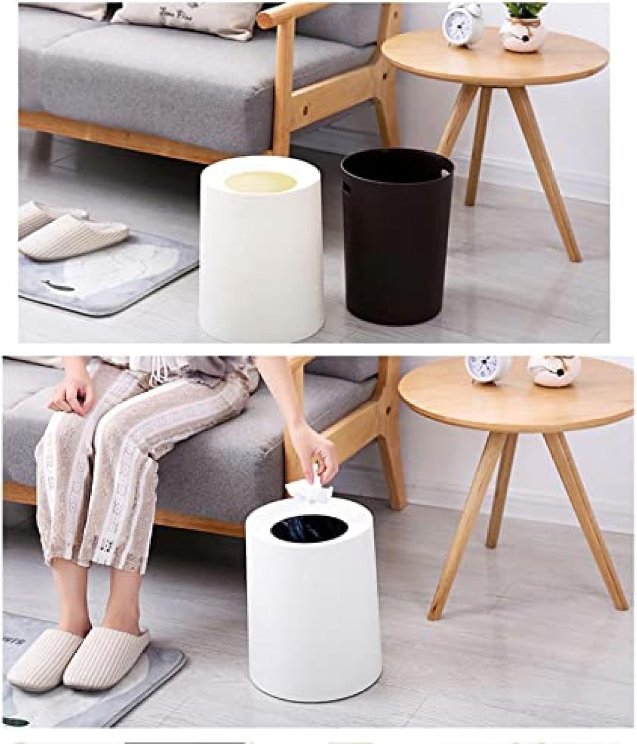 ゴミ箱 ゴミ袋が見えない 丸型 ビニール袋隠す 8L/12L シンプル リビング キッチン 洗面所 オフィス ごみ箱 ごみばこ フタなし ルクレール 2重構造 ブラウン