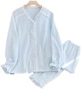 パジャマ レディース 綿 ガーゼ 長袖 長ズボン 上下セット 前開き ルームウェア 夏 秋 シンプル 婦人服 部屋着 便利服 二重ガーゼ 寝巻き 速乾 ふんわり...