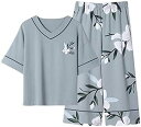 パジャマ レディース 半袖 夏 部屋着 ルームウェア 上下セット 綿 おしゃれ 花柄 通気 柔らかい 女性用 五分袖&七分丈ズボン 寝巻き お母さんへ プレゼン...