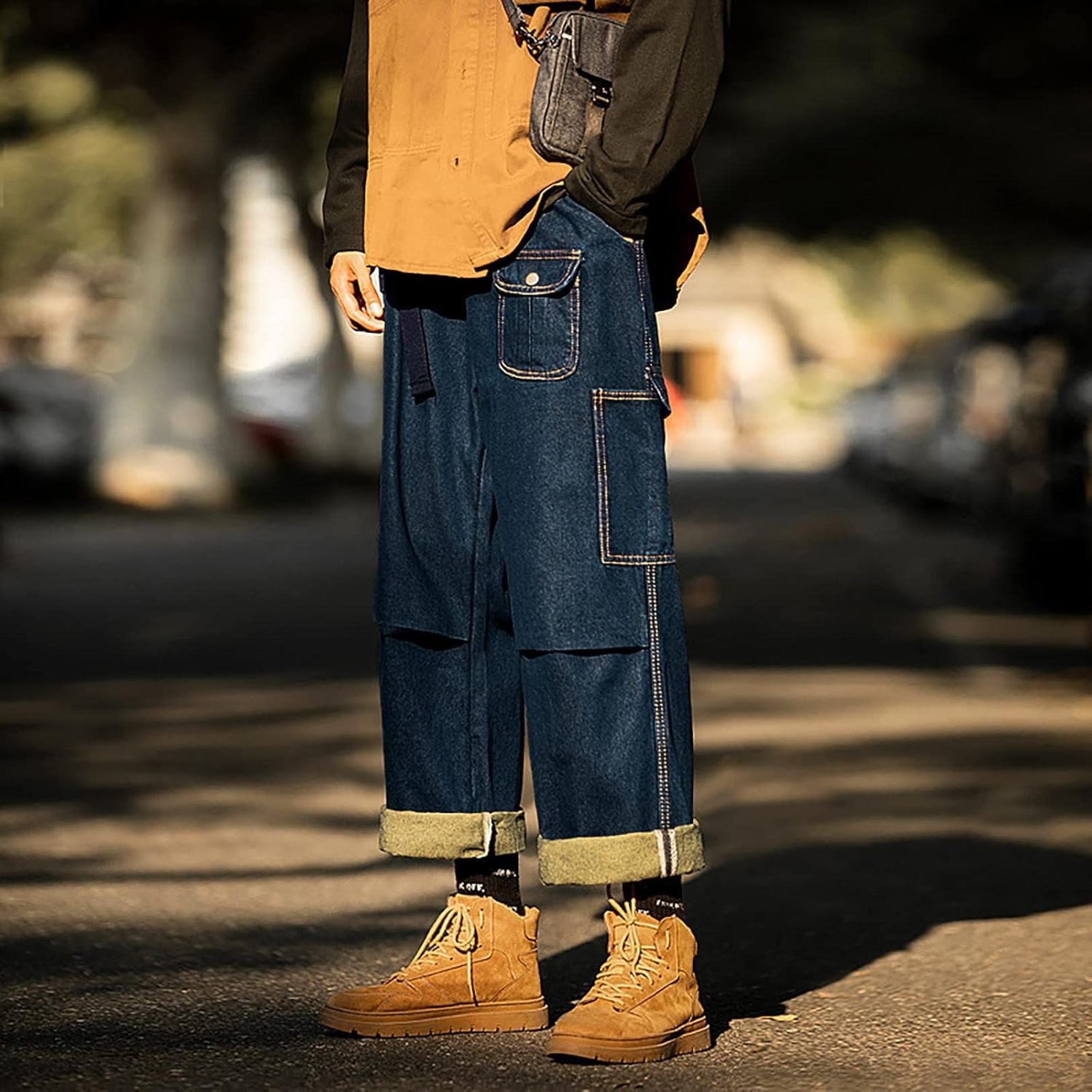 カーゴパンツ メンズ ワイド ロングズボン イージーパンツ 綿 アウトドア ワーク ウエストゴム 大きいサイズ かっこいい ゆったり お洒落 カジュアル ゆったり ガチョウパンツ ロングパンツ 無地