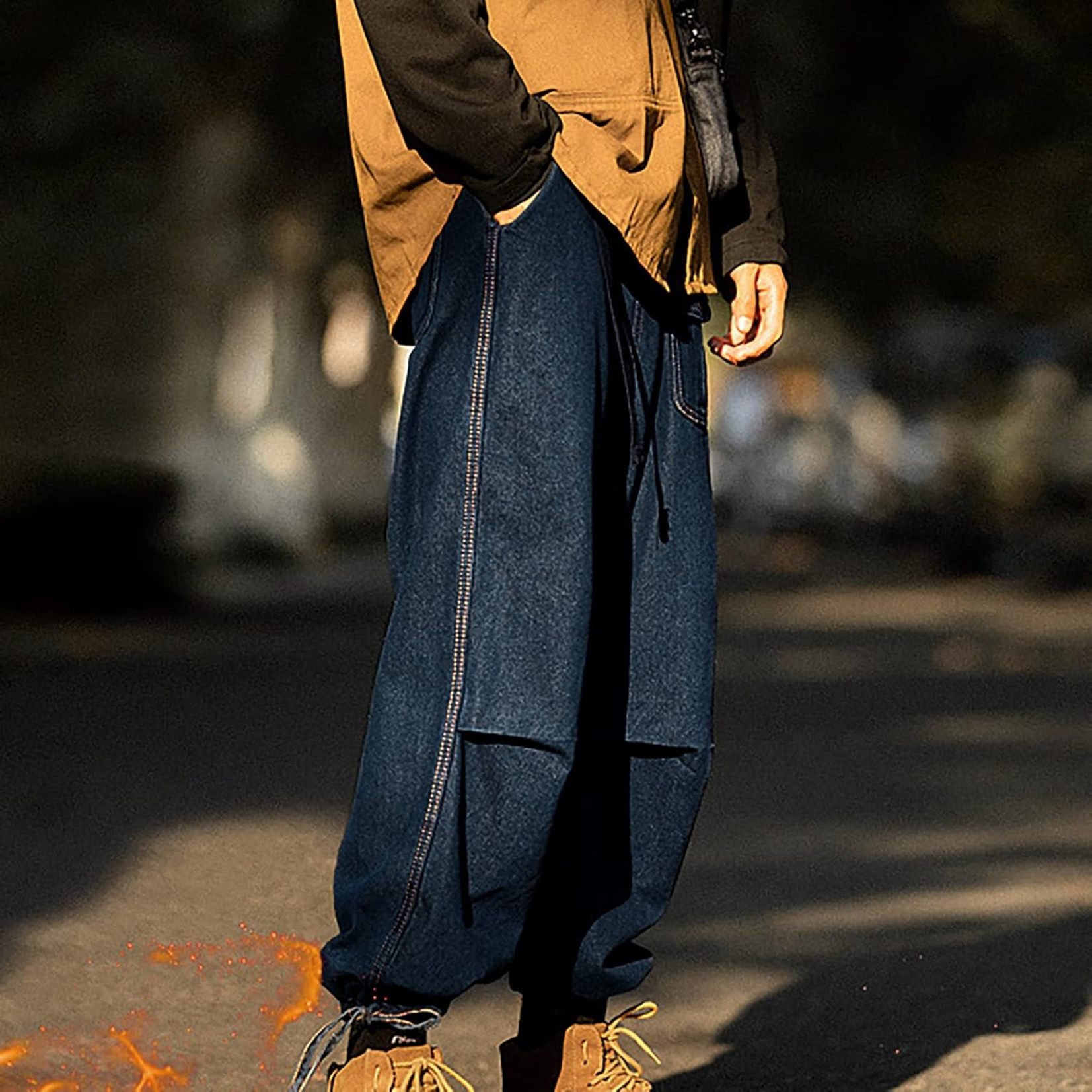 カーゴパンツ メンズ ワイド ロングズボン イージーパンツ 綿 アウトドア ワーク ウエストゴム 大きいサイズ かっこいい ゆったり お洒落 カジュアル ゆったり ガチョウパンツ ロングパンツ 無地