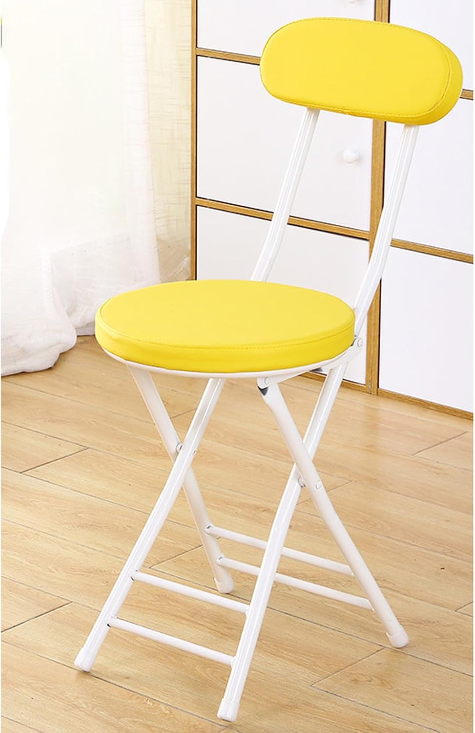 椅子 折りたたみ おしゃれ スツール チェア 北欧 丸イス アンティーク 折りたたみチェア 丸椅子 29*76cm 折りたたみ椅子 休憩 クッション 収納 背もたれ イエロー 腰掛け インテリア リビ