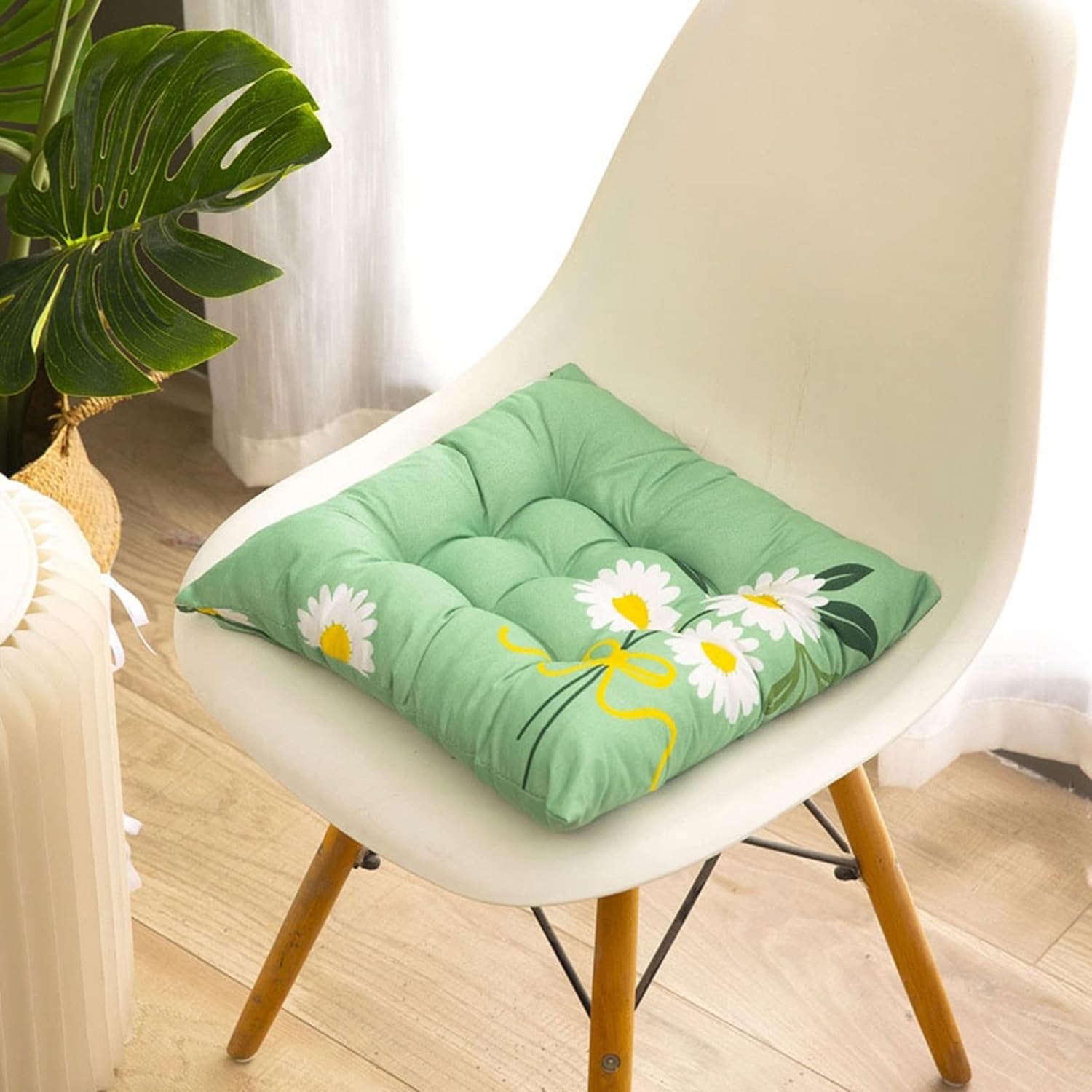 ざぶとん クッション 北欧 総柄 椅子用 滑り止め ひも付き 高反発 紐付き 体圧分散 座り心地いい 柔らかい オフィス 座禅 和室 読書 ダイニングチェア用 正方形 40x40cm オールシーズン