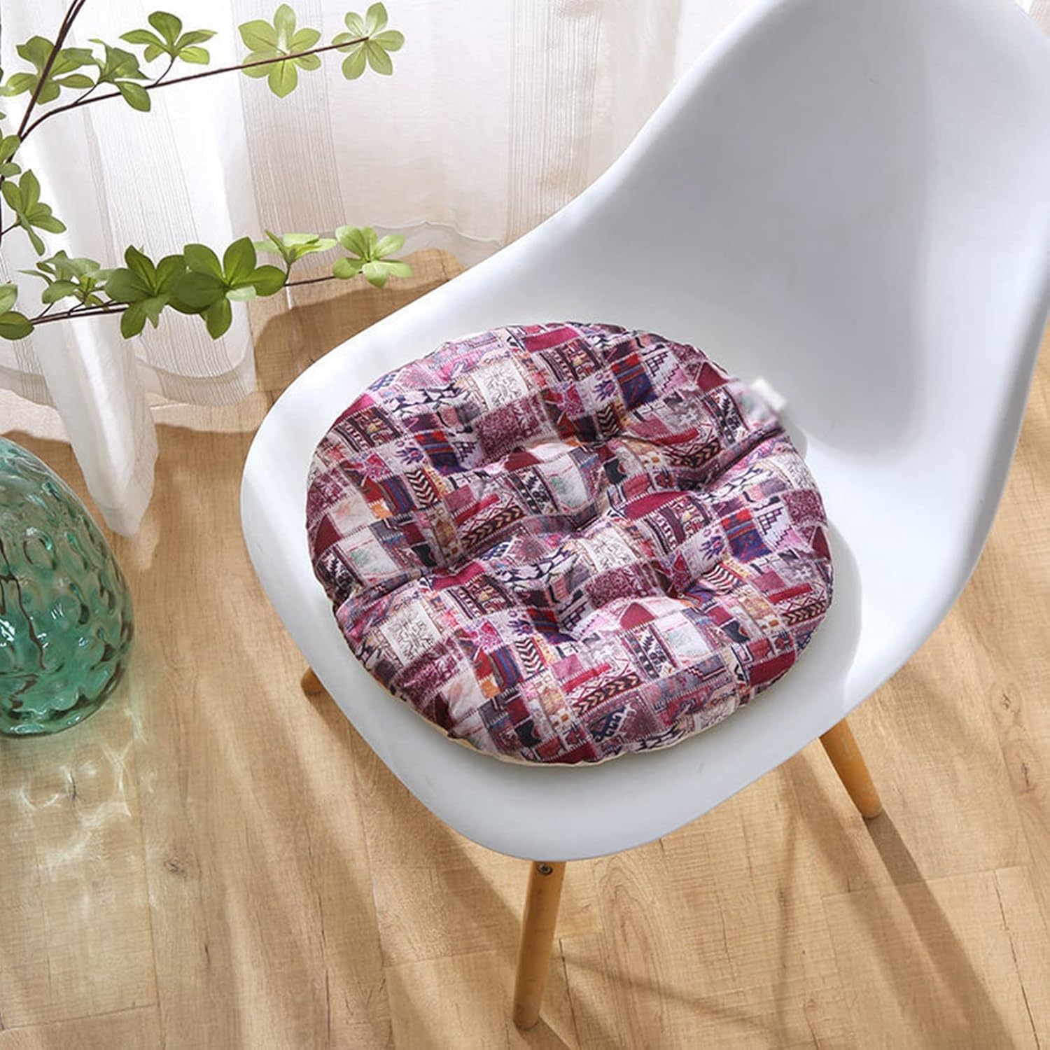 座布団 円型 綿麻 椅子用 厚さ9cm クッション 柔らかい 体圧分散 座り心地いい シートクッション 車 読書 座禅 瞑想 和室 オフィス ダイニングチェア用 持ち運び 日式 総柄 30x30cm
