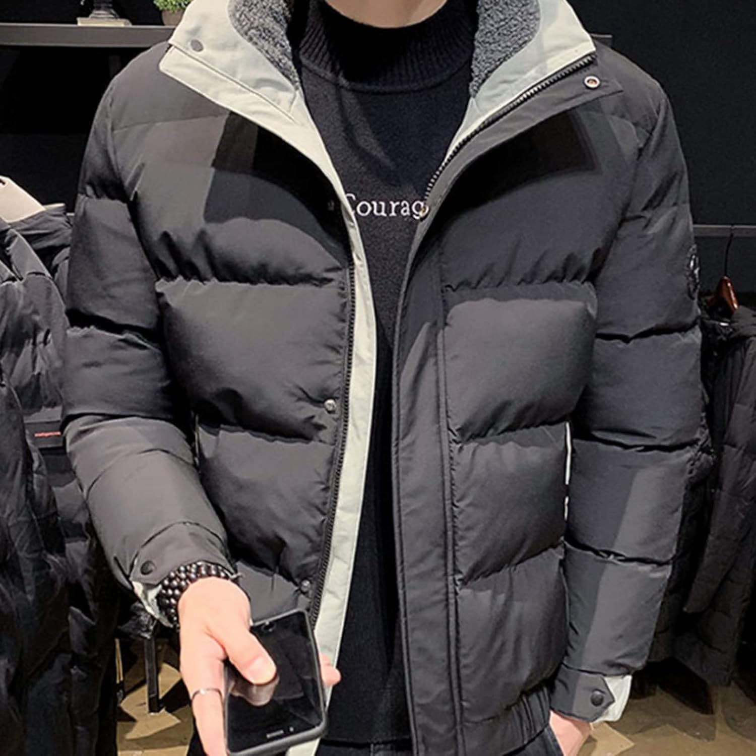 メンズ 中綿ジャケット ダウンジャケット ダウンコート 秋冬 アウター ジップアップ 暖かい 保温 防寒 厚手 フード付き 着脱可 ボリューム ショート丈 防風 くろい 防寒 軽量 カジュアル おしゃ