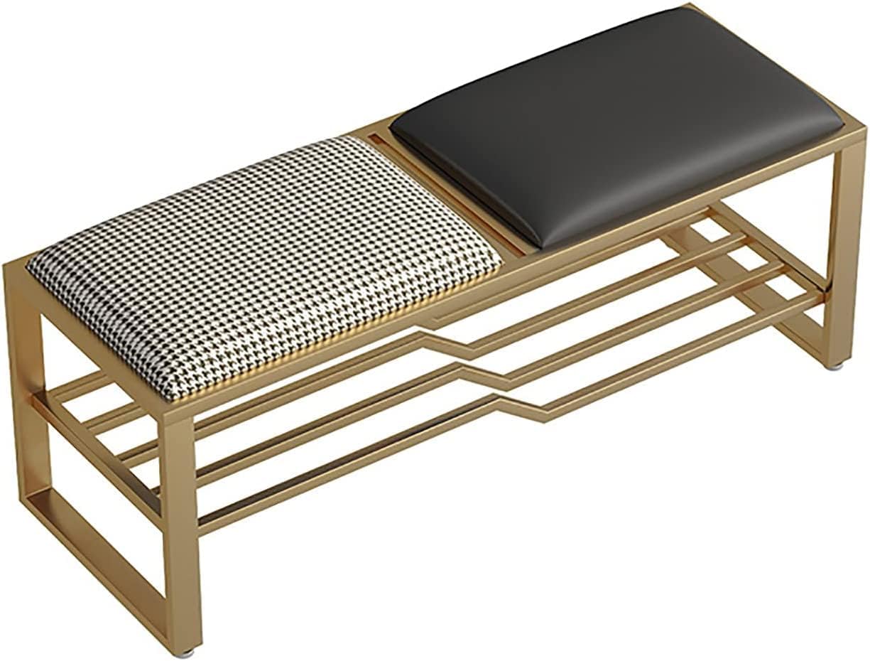 玄関靴ベンチ 収納ベンチ ベッドベンチの端 金属フレームの靴収納スツール 1段棚付き 北欧のホームシューズスツール 玄関靴キャビネット 寝室 玄関エリア 廊下 (色 : A)