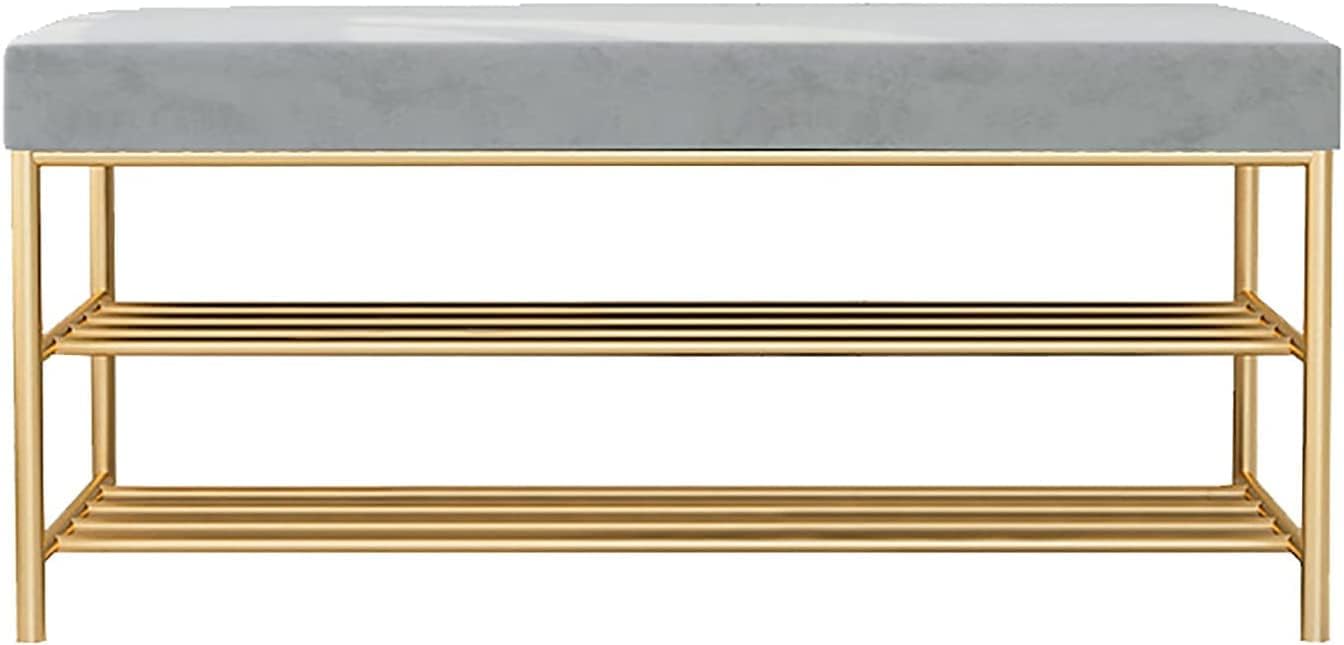 玄関靴ベンチ 収納ベンチ ベッドベンチの端 靴ラックベンチ 2段収納棚 靴オーガナイザー 滑り止めフットパッド付き 玄関 バスルーム リビングルーム用 (色 : グレー-b)