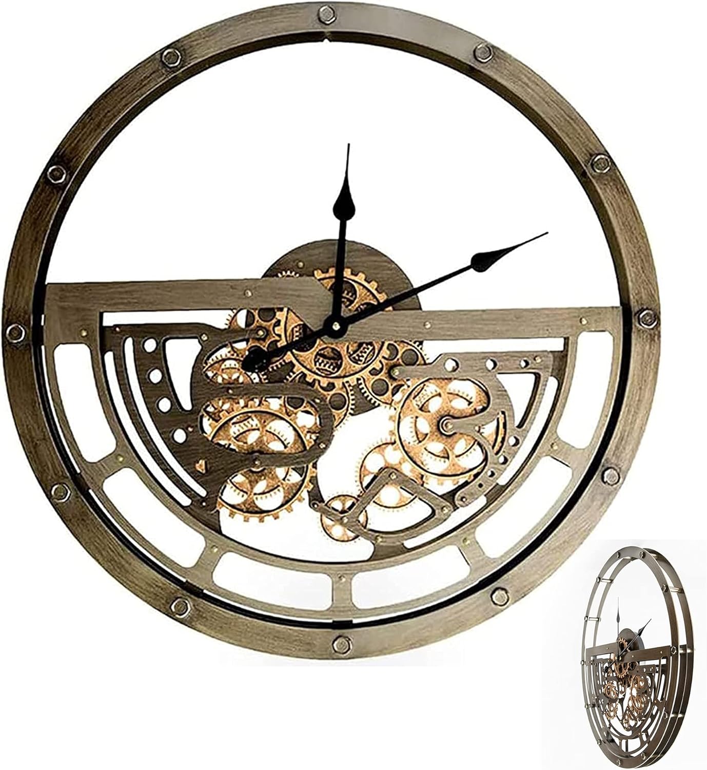 回転ギア付き65cm工業用壁掛け時計手動サイレントギア非カチカチ時計、リビングルームキッチンバー用の大型レトロメタル壁掛け時計。