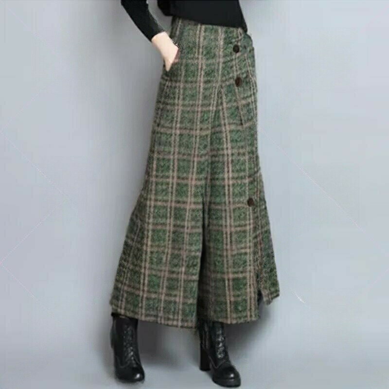 M＆ONE2024のワイドパンツ ガウチョパンツ レディース 秋冬 無地大人 通勤 ガウチョ チェックプリント ワイド ボトムズ 秋服 冬物 ウエストゴム ポケット フレアパンツ コーデ あったか 春 秋 美脚 ズボン｜アングル3