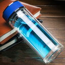二重ガラス ボトル 水筒 500ml 直飲み ウォーターボトル 耐熱ガラス 透明 ガラス水筒 ケータイマグ 茶こし付き 男女兼用 漏れ防止 給水 お茶入れ 大容...