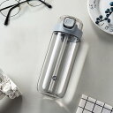 水筒 ストロー付き 500ml 600ml クリアボトル ワンタッチ ウォーターボトル グリーン ピンク ブルー グレー アウトドア 運動 遠足 登山 自転車 ...