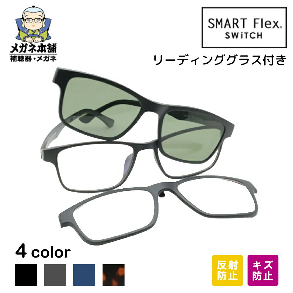 【3WAY】【傷防止コート付き】SMART Flex SWiTCH（スマートフレックススイッチ）1003 (TJ035と同型) クリップオン メガネ サングラス リーディング 偏光 クリップオンサングラス メンズ 偏光サングラス クリップ式サングラス