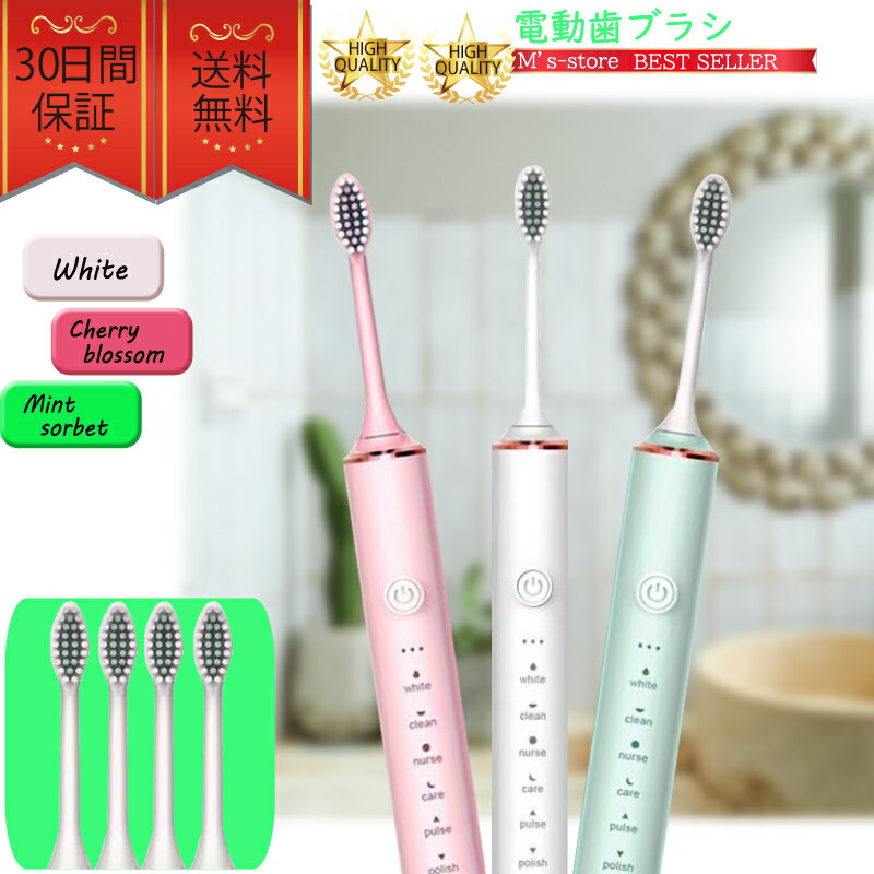 電動歯ブラシ 音波式 防水 充電式 替えブラシ4本付 ステイン除去 水流除菌 携帯用 おしゃれ 人気 ランキング 大人 子ども キッズ 旅行 コンパクト 軽量 ...