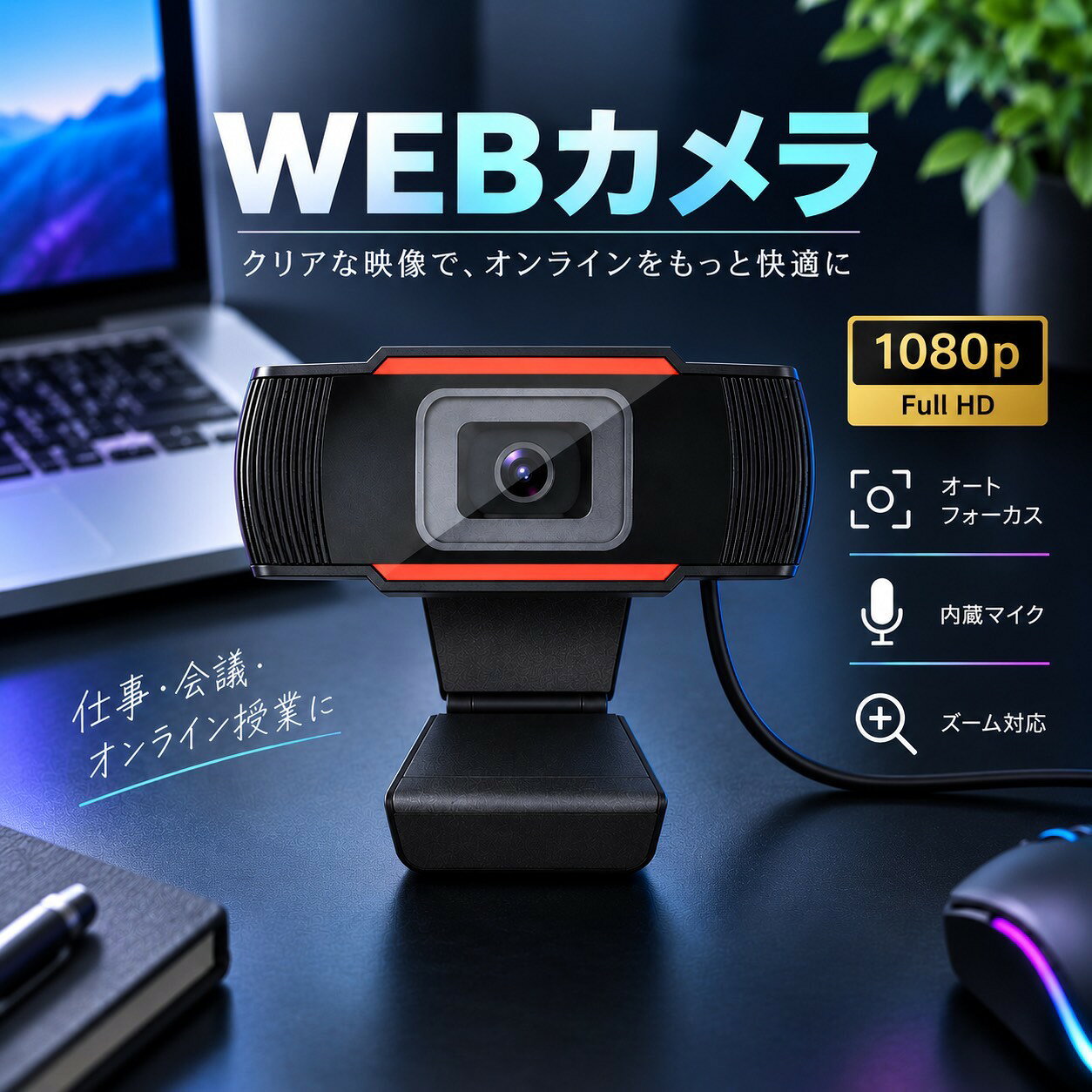 Webカメラ おすすめ オートフォーカス 広角 マイク内蔵 会議用 画角60度 クリップ 光学 ズーム 高画質 自動調整 外付け PCカメラ webcam テレワーク USB対応 リモート 在宅勤務 仕事 オンライン授業 スマート 軽量 小型 高性能 クーポン配布中 送料無料