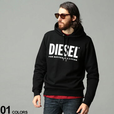 DIESEL (ディーゼル) 綿100％ ロゴプリント プルオーバー スウェット パーカー BLACKブランド メンズ 男性 トップス パーカー プルパーカー 裏毛 プリント スエット ストリート コットン DSSAQJBAWT