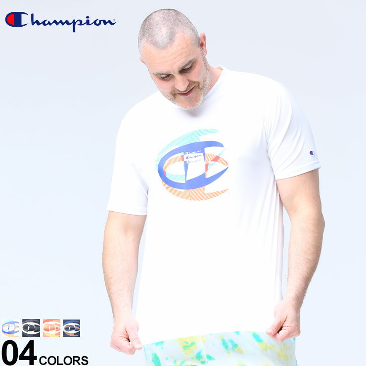 大きいサイズ メンズ Champion (チャンピオン) 速乾 防臭 スリーロゴプリント クルーネック 半袖 Tシャツ Tシャツ クルー 半袖 プリント スポーツ ストリート 春 夏 C3TS311L