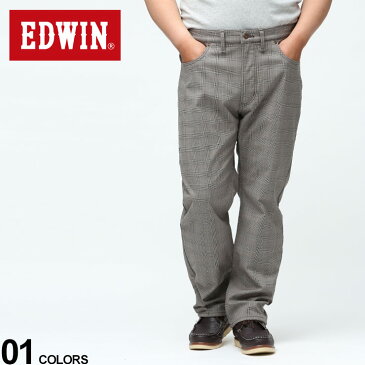 大きいサイズ メンズ EDWIN (エドウィン) 裏起毛 ストレッチ チェック柄 ジップフライ パンツ WILD FIRE BROWN 36 パンツ ロングパンツ 裏起毛 暖パン あったかパンツ ストレッチ 秋 冬 E403W86836