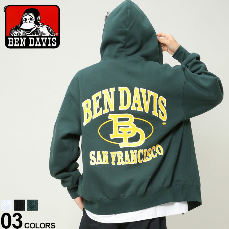 ベンデイビス パーカー メンズ ベンデイビス パーカー BEN DAVIS 裏起毛 バックプリント フルジップ パーカー メンズ レディース ユニセックス 男性 トップス フード パーカー ジップパーカー 起毛 2780052