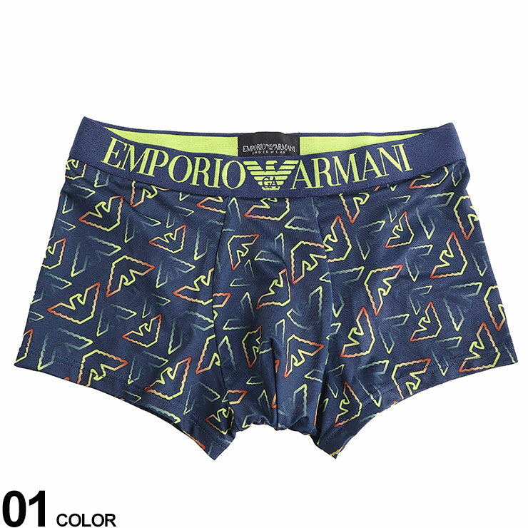 エンポリオ・アルマーニ EMPORIO ARMANI (エンポリオ アルマーニ) 総柄ロゴ 前閉じ ボクサーパンツブランド メンズ 男性 下着 ボクサー パンツ 柄 プリント EAU1112903F535