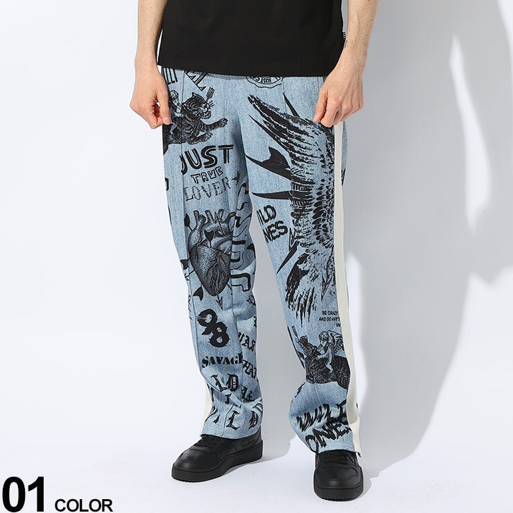 ジャスト カヴァリ ジャケット Just cavalli メンズ アウター トラックジャケット 総柄 ラインテープ スタンド ブランド スウェット セットアップ対応 大きいサイズあり JC76OAA3RD