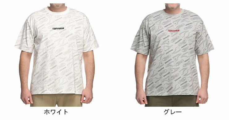 CONVERSE (コンバース) コンバースシューズ総柄プリント クルーネック 半袖 Tシャツ 42607107 大きいサイズ メンズ トップス Tシャツ 半袖 クルー